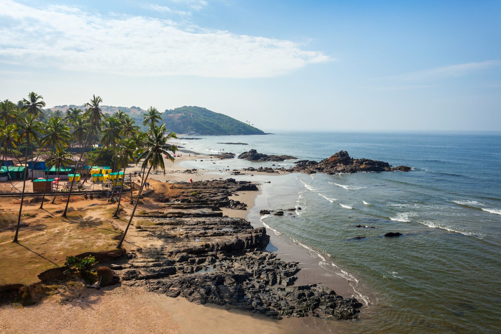 Vagator or Ozran beach aerial panoramic view in north Goa, India